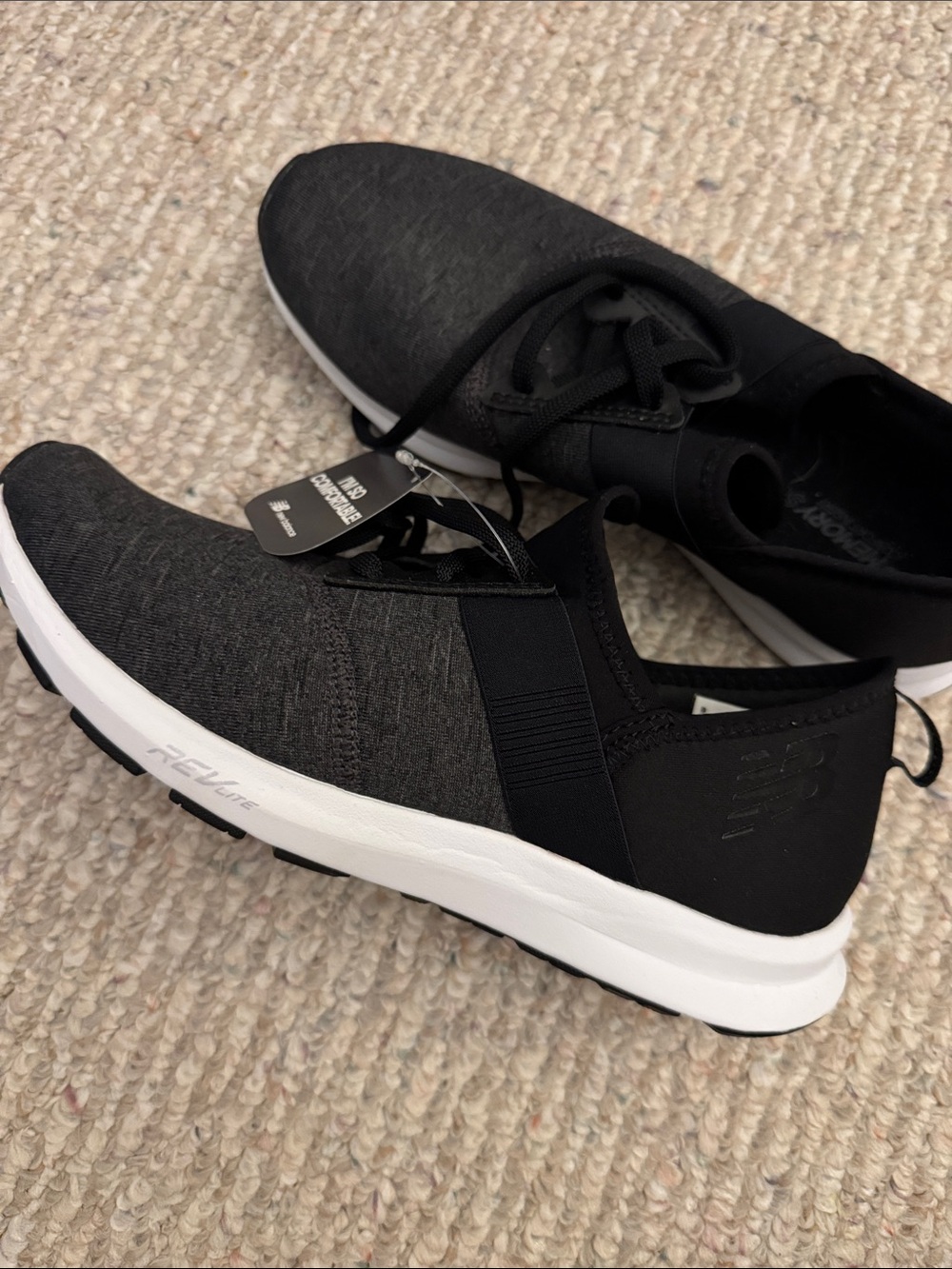 New Balance Women’s Black and White Slip-On Athletic Sneakers